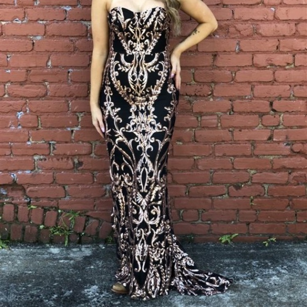 NWT Southern Fries Chics Strapless Black Sequin Gown
